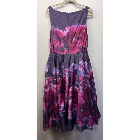 Nieman Marcus Target Lela Rose Dress 12 Silk Fit Flare Purple Floral Hi Lo Party - Picture 3 of 10